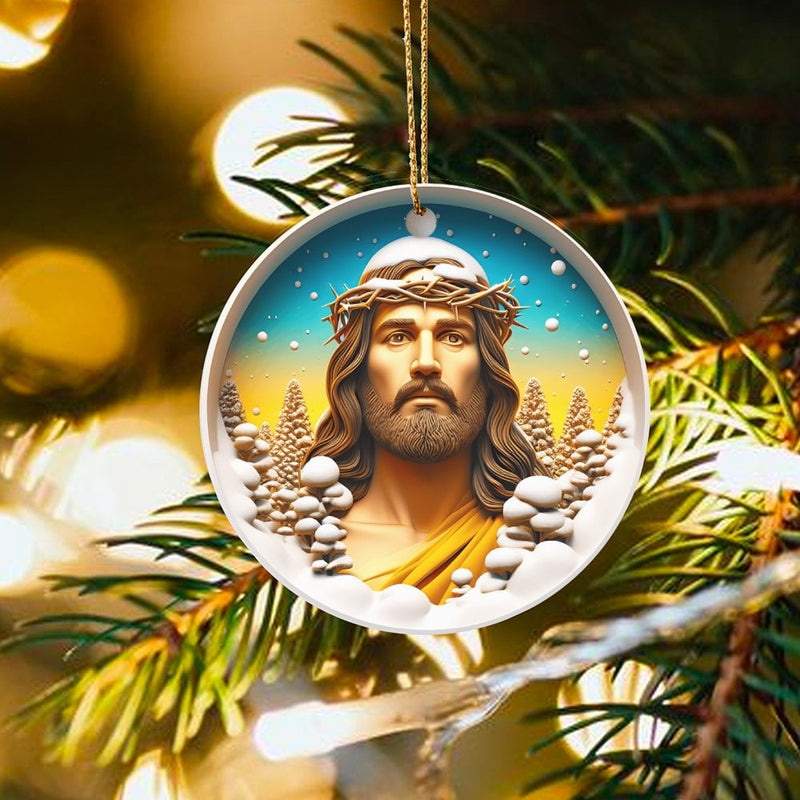 Crown of Thorns Portrait Ceramic Ornament, Jesus Christ Christmas Ornament, Religious Christian Holiday Tree Ornament, Faith Keepsake Present