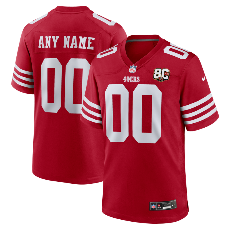 San Francisco 49ers Scarlet 80th Anniversary Custom Game Jersey