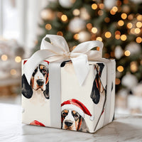 Santa Dog Gift Wrap Roll, Basset Hound Christmas Wrapping Paper, Puppy Xmas Wrapping Paper, Dog Lover Holiday Gift Wrap, Winter Present Wrap