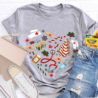 Nurse Hat Tree Holiday Shirt, School Nurse Christmas T-Shirt, Festive School Nurse Graphic Tee, Merry Christmas Nurse T-Shirt Present for Women