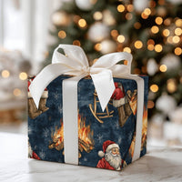 Rustic Christmas Gift Wrap, Campfire Santa Wrapping Paper, Rocking Chair Santa Wrapping Paper Roll, Comfy Winter Gift Wrap