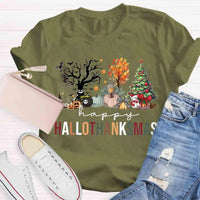 Halloween Fall Christmas Shirt, Hallothanksmas T-Shirt, Humorous Holiday Season Graphic Tee, Adorable Autumn Xmas T-Shirt, Present for Him and Her