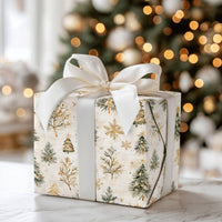 Green and Gold Pine Gift Wrap, Watercolor Christmas Tree Wrapping Paper, Elegant Holiday Present Wrap, Rustic Winter Forest Present Paper