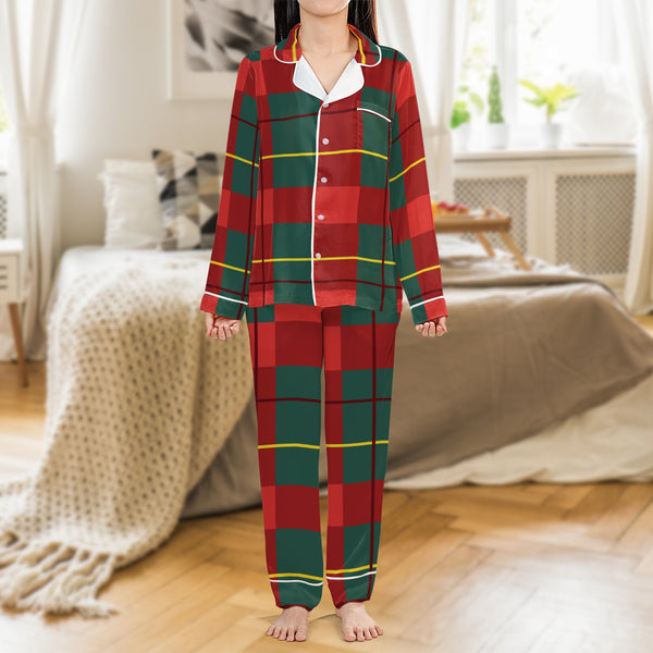 Red Green Plaid Pajamas, Holiday Plaid Satin Pajamas, Christmas Plaid Pajama Set, Festive Sleepwear Set, Holiday Pajamas for 