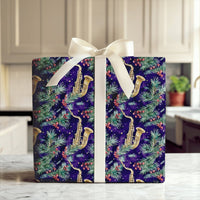 Jazz Music Holiday Gift Wrap, Saxophone Christmas Wrapping Paper, Musician Instrument Gift Wrap, Festive Pine Berry Gift Wrapping Paper