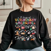 Retro Vet Tech Christmas Crewneck, 12 Days of Veterinary Medicine Sweatshirt, Humorous Animal Doctor Sweater, Holiday Vet Clinic Present Pullover