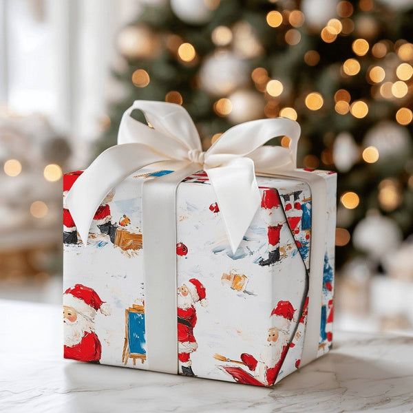 Artist Christmas Gift Wrap, Painter Santa Wrapping Paper, Winter Wonderland Wrapping Paper, Holiday Art Wrapping Paper Roll, 
