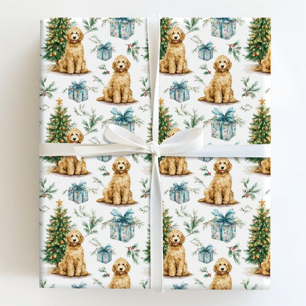 Watercolor Goldendoodle Gift Wrap, Goldendoodle Christmas Wrapping Paper, Festive Goldendoodle Dog Wrapping Paper, Xmas Gift 