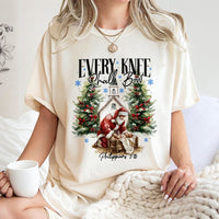 Santa Kneeling Before Baby Jesus Tee, Every Knee Shall Bow T-Shirt, Religious Christmas Shirt, Christian Faith Holiday Graphic Tee