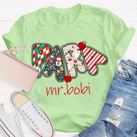 Custom Name Holiday Graphic T-Shirt, Personalized Christmas Apples Shirt, Adorable Xmas Teacher Fruit Tee, Festive Christmas Apple Shirt