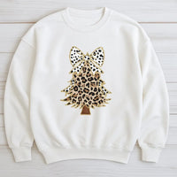 Trendy Holiday Bow Sweatshirt, Leopard Christmas Tree Sweatshirt, Adorable Xmas Tree Sweatshirt, Preppy Winter Pullover, Womens Christmas Present