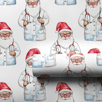 White Lab Coat Christmas Gift Wrap, Doctor Santa Wrapping Paper, Watercolor Medical Santa Wrapping Paper, Nurse Doctor Holiday Gift Wrap
