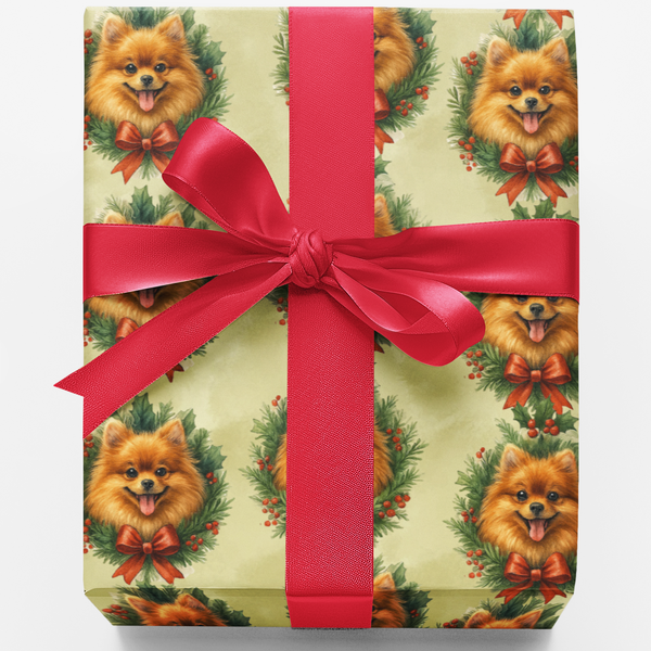 Adorable Holiday Dog Wrapping Paper, Pomeranian Christmas Wrapping Paper, Festive Puppy Present Gift Wrap, Winter Pet Lover G