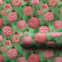 Pink Red Christmas Wrapping Paper, Watercolor Ornament Wrapping Paper, Vintage Bauble Holiday Gift Wrap, Festive Green Paper, Present Wrap