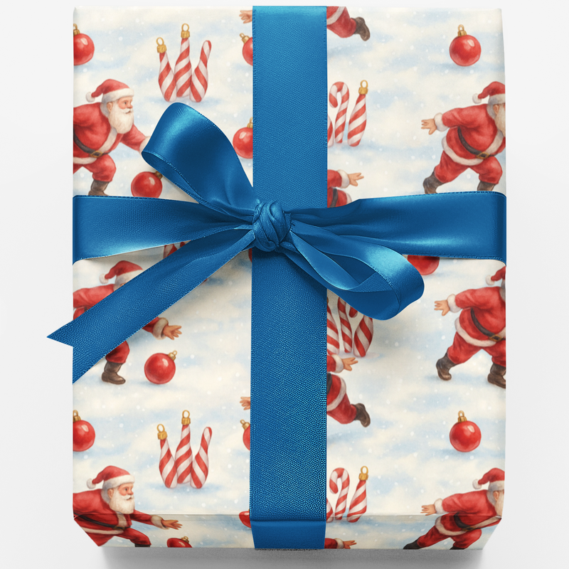 Humorous Christmas Bowler Gift Wrap, Bowling Santa Wrapping Paper, Retro Holiday Sport Wrapping Paper, Winter Xmas Gift Wrap Paper Roll