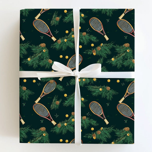 Christmas Pine Tennis Gift Wrap, Vintage Tennis Racquet Wrapping Paper, Sports Holiday Wrapping Paper, Tennis Player Christma