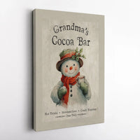Vintage Snowman Canvas Print, Grandma's Cocoa Bar Canvas Art, Festive Winter Kitchen Canvas Wall Art, Comfy Christmas Decor Holiday Present