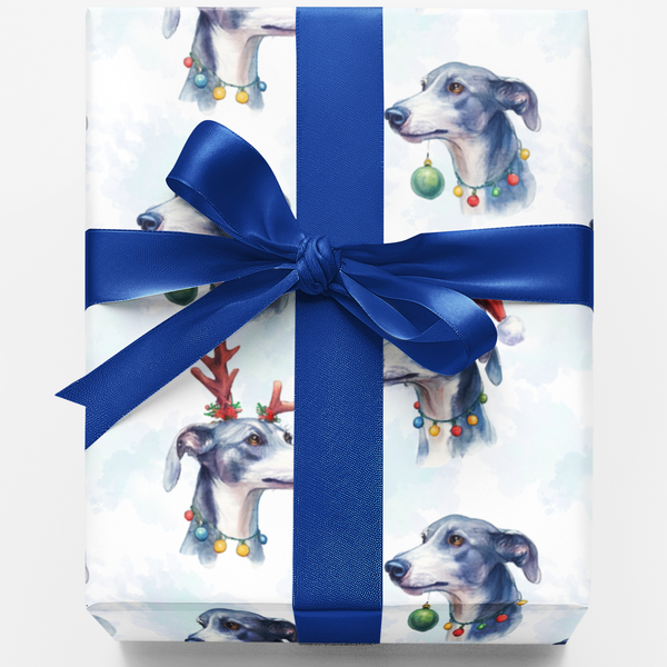 Festive Dog Holiday Gift Wrap, Greyhound Christmas Wrapping Paper, Greyhound Pattern Gift Wrap, Pet Lover Xmas Gift Wrap, Dog