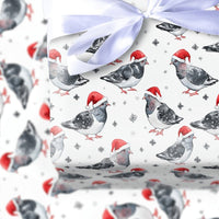Watercolor Santa Hat Bird Gift Wrap Roll, Pigeon Christmas Wrapping Paper, Whimsical Holiday Wrapping Paper, Urban Bird Lover Gift Wrap