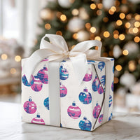 Blue Ornament Christmas Gift Wrap, Pink Disco Ball Wrapping Paper, Retro Holiday Wrapping Paper, Modern Festive Gift Wrap Roll