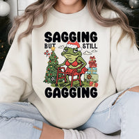 Humorous Christmas Frog Sweatshirt, Sagging but Still Gagging Sweatshirt, Adult Humor Xmas Crewneck, Retro Holiday Gag Present Frog Sweatshirt