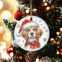 Festive Dog in Santa Hat and Scarf Ornament, Beagle Christmas Ornament, Glossy Ceramic Tree Keepsake, Hound Puppy Lover Holiday Present