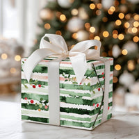 Watercolor Holiday Gift Wrap, Pink Green Striped Berry Wrapping Paper, Artistic Christmas Wrapping Paper, Festive Winter Present Gift Wrap