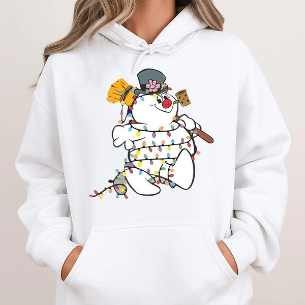 Festive Holiday Cartoon Hoodie, Snowman Christmas Hoodie, Adorable Winter Snowman Hoodie, Retro Xmas Hooded Pullover, Comfy H