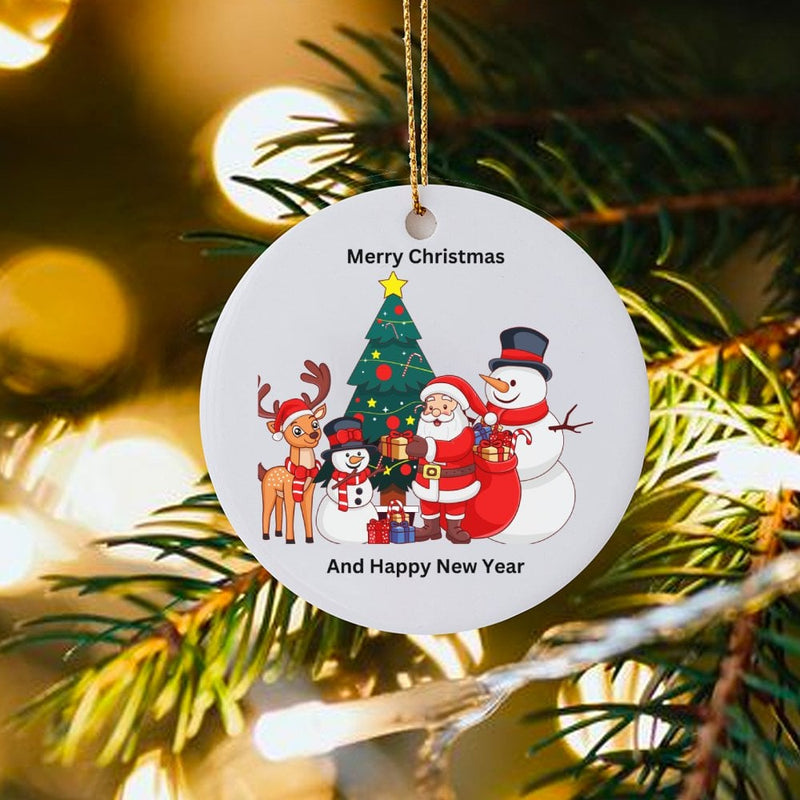 Santa Claus and Reindeer Ornament, Merry Christmas Tree Ceramic Ornament, Festive Holiday Keepsake Ornament, Christmas Present for Friends