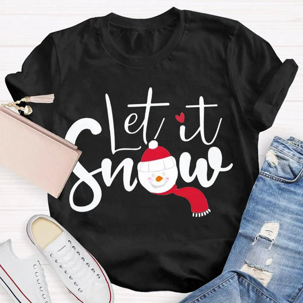 Festive Winter Holiday T-Shirt, Let It Snow Christmas Shirt, Adorable Snowflake Graphic Tee, Merry Xmas Apparel, Seasonal Pre