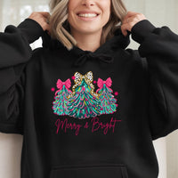 Pastel Christmas Tree Hooded Sweatshirt, Merry and Bright Christmas Hoodie, Aesthetic Holiday Hoodie, Comfy Winter Pullover Present for Her