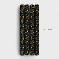 Botanical Black Christmas Gift Wrap, Gold Ornament Wrapping Paper, Elegant Holiday Greenery Wrapping Paper, Xmas Present Wrapping Paper
