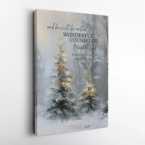 Snowy Christmas Tree Religious Print, Isaiah 9 6 Bible Verse Canvas Wall Art, Scripture Holiday Wall Decor, Christian Home Ar