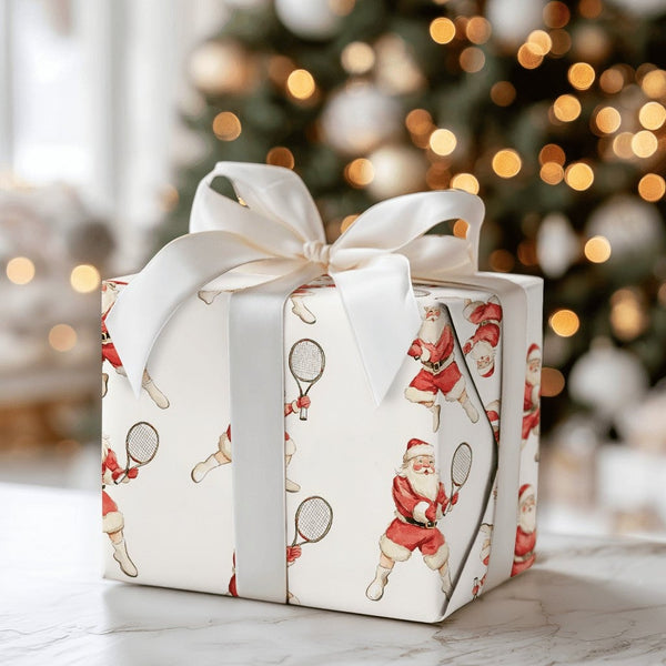 Sporty Santa Holiday Wrapping Paper, Tennis Santa Christmas Wrapping Paper, Watercolor Tennis Player Gift Wrapping Paper, Xma