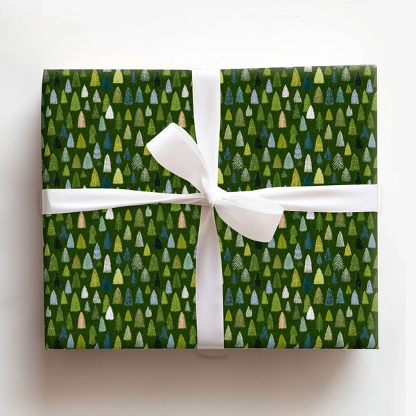 Rustic Pine Forest Gift Wrap, Evergreen Tree Wrapping Paper, Winter Woodland Holiday Present Paper, Dark Green Christmas Wrap