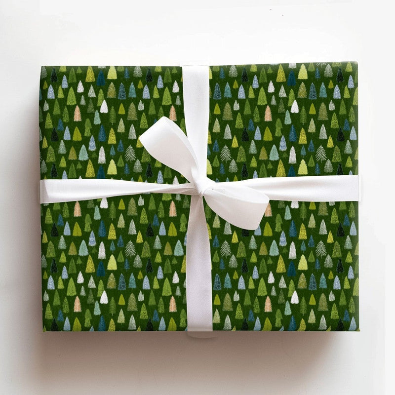 Rustic Pine Forest Gift Wrap, Evergreen Tree Wrapping Paper, Winter Woodland Holiday Present Paper, Dark Green Christmas Wrapping Paper