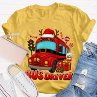 Santa Hat Holiday Bus T-Shirt, School Bus Driver Christmas Shirt, Humorous Xmas Transportation Staff Tee, Bus Driver Appreciation Present