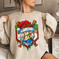 Drip Santa Hat Graphic Sweater, Christmas Baseball Sweatshirt, Holiday Baseball Player Crewneck, Festive Sports Fan Xmas Pullover