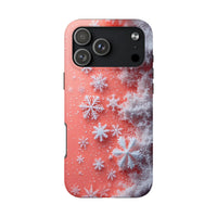 Winter Crystal Tough Phone Case, Frosted Snowflake Pink iPhone Phone Case, Aesthetic Holiday Christmas Dual Layer iPhone Case Cover