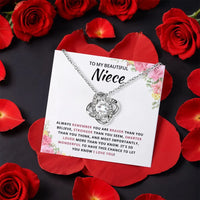 Gold CZ Crystal Pendant Jewelry, Niece Love Knot Necklace with Rotating Rose Box, Birthday Present for Niece, Christmas Present