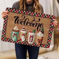 Festive Latte Welcome Mat, Christmas Coffee Doormat, Holiday Winter Coffee Lover Doormat, Front Porch Entry Doormat, Comfy Xmas Decor Present