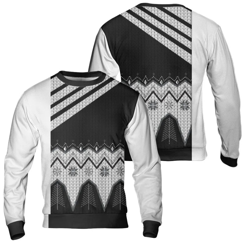 Nordic Winter Pattern Pullover, Black and White Christmas Sweatshirt, Minimalist Holiday Snowflake Crewneck, Festive Xmas Outfit Present