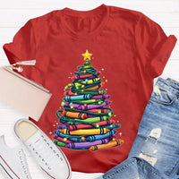 Holiday Graphic Tee, Christmas Tree Colored Pens T-Shirt, Art Teacher Christmas Shirt, Colorful Pen Xmas Tree Tee, Festive Artist Shirt