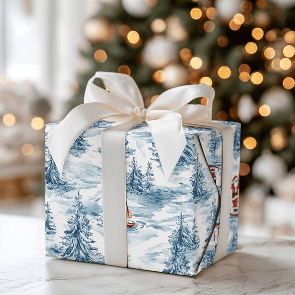 SUP Christmas Gift Wrap, Paddleboarding Santa Wrapping Paper, Winter Forest Holiday Present Paper, Adorable Coastal Xmas Gift
