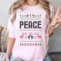 Retro Reindeer Holiday Graphic Tee, Peace Ugly Christmas T-Shirt, Snowflake Xmas Shirt, Festive Christmas Shirt, Holiday Present for Couples