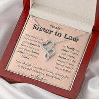 Interlocking Hearts Pendant, Sister in Law Double Heart Necklace, 14K White Gold Over Stainless Steel Birthday Christmas Jewelry Present