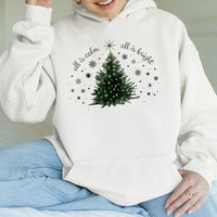 Minimalist Tree Holiday Sweatshirt, All Is Calm All Is Bright Christmas Hoodie, Comfy Winter Graphic Hooded Sweater, Xmas Present for Her