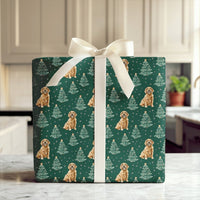 Green Holiday Dog Gift Wrap, Golden Retriever Christmas Wrapping Paper, Winter Retriever Wrapping Paper, Christmas Tree Dog Present Paper