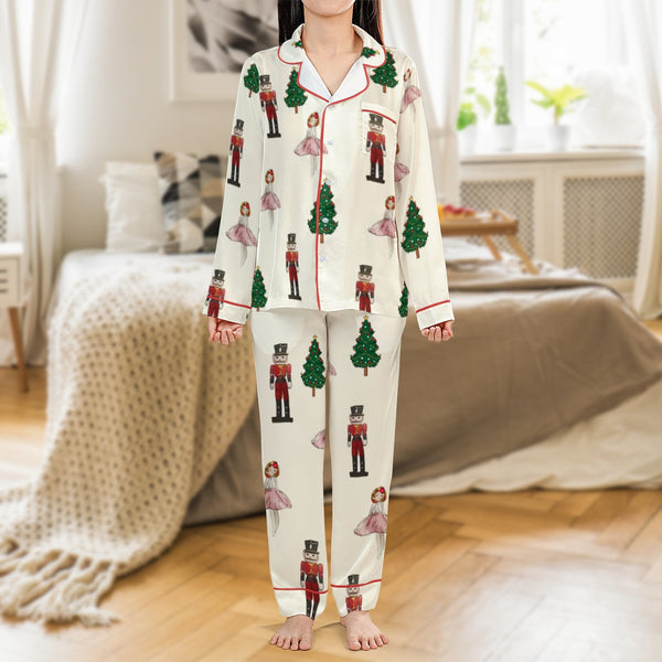 Ballet Holiday Satin Pajama Set, Nutcracker Christmas Pajama Set, Festive Winter Pajama Set, Silky Xmas Sleepwear, Present fo
