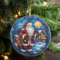 Winter Village Santa Ornament, Stained Glass Santa Ornament, Ceramic Christmas Tree Ornament, Holiday Keepsake Decoration, Xmas Family Present